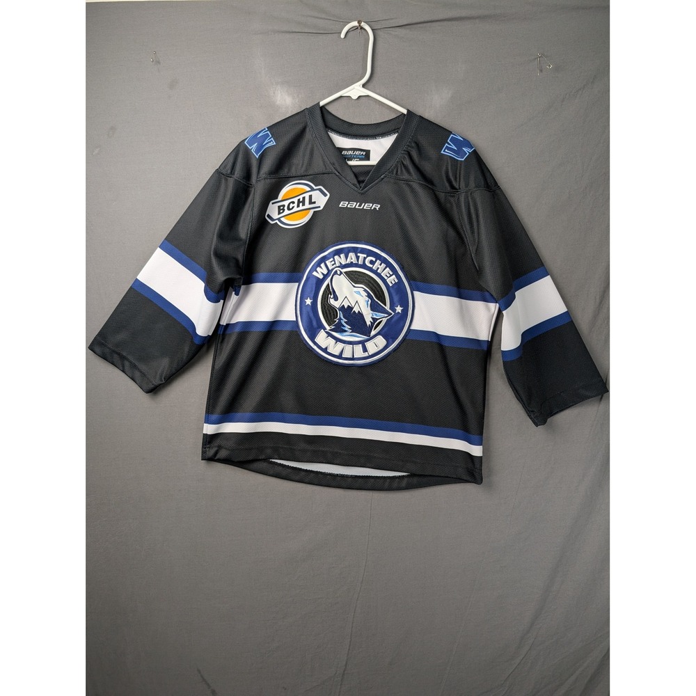 Bauer Wenatchee Wild BCHL Youth Hockey Jersey Black Blue White Large